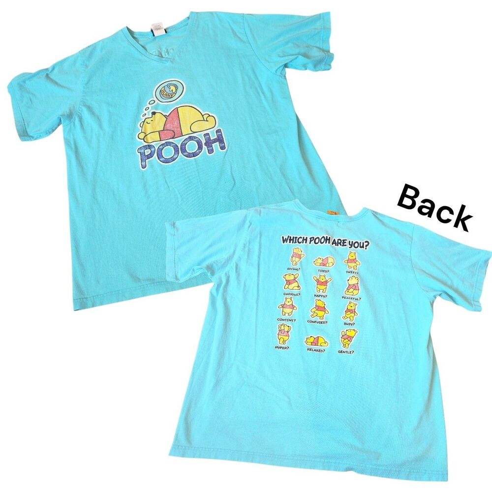 Pooh 18/20 Vintage Jerry Leigh "Which Pooh Are You?" Feelings Aqua Graphic Shirt
